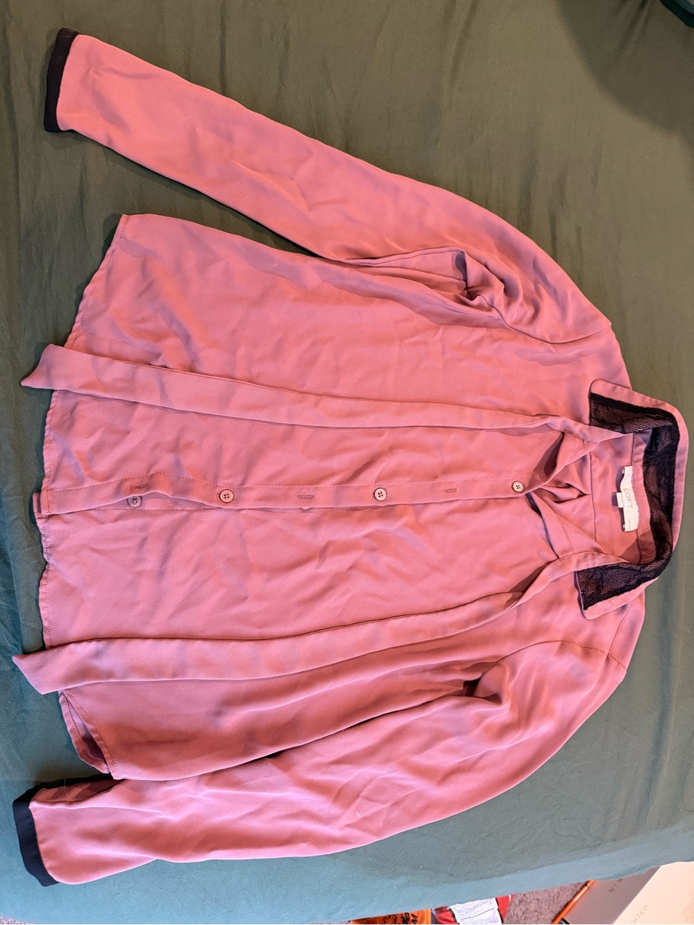 Ann Taylor Pink Button-Down Blouse with Dark Contrast Trim